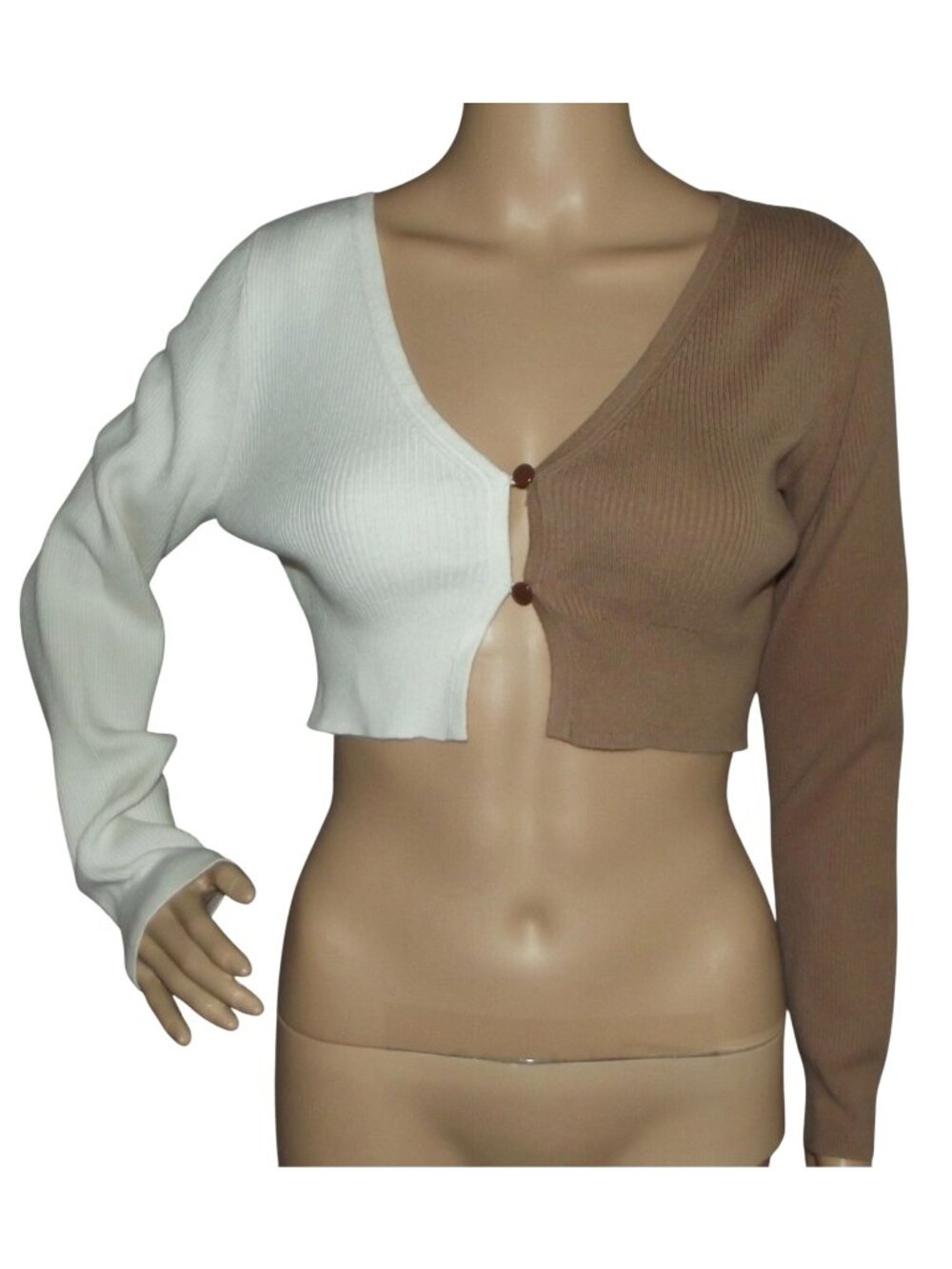 Wild Fable Sweater Shrug Medium Mocha Brown &Off-White Long Sleeve Crop Cardigan